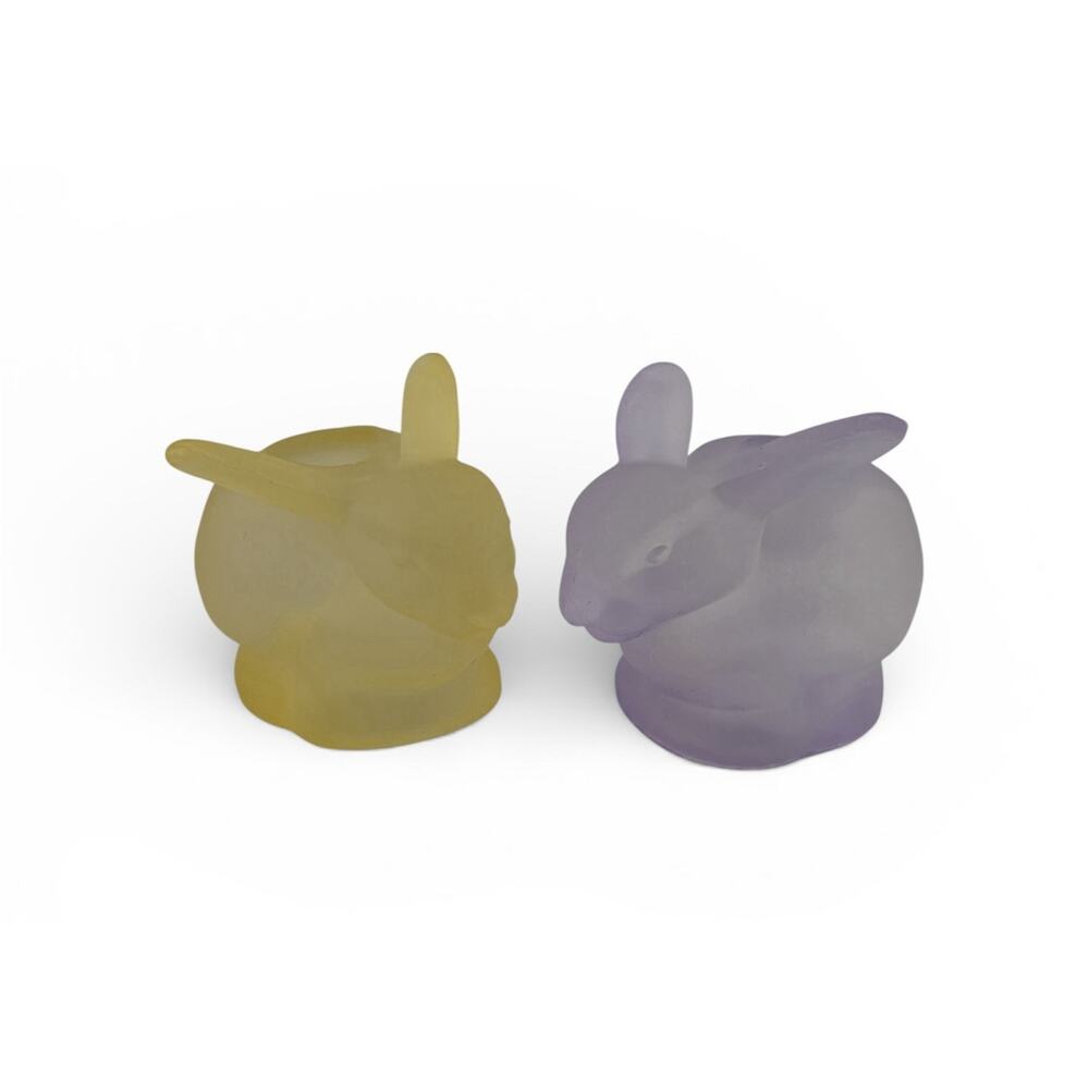Mini Bunny Frosted Glass Taper Holders Purple and Yellow by Fifth Ave Set of 2